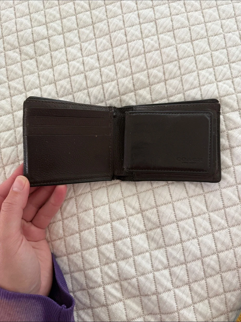 Coach Men's Dark Brown Leather Money Clip Wallet